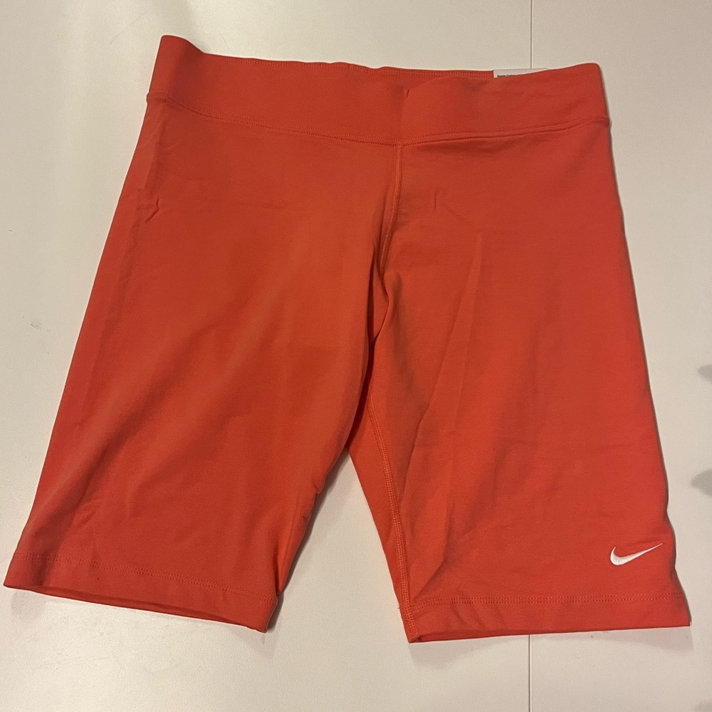 Nike Women's Pink/Orange (Coral) Bike Shorts with Swoosh